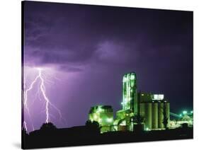 Lightning Striking near Factory in Texas-Paul Souders-Stretched Canvas