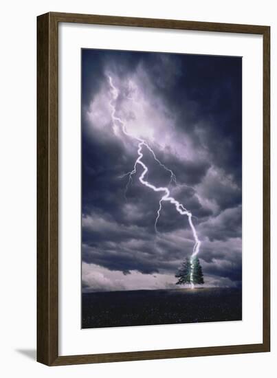 Lightning Striking Tree II-null-Framed Art Print