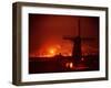 Lights and Fires of Pernis Refinery Glowing Behind Silhouetted Windmill-Ralph Crane-Framed Photographic Print