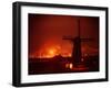 Lights and Fires of Pernis Refinery Glowing Behind Silhouetted Windmill-Ralph Crane-Framed Photographic Print