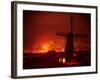 Lights and Fires of Pernis Refinery Glowing Behind Silhouetted Windmill-Ralph Crane-Framed Photographic Print