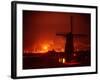 Lights and Fires of Pernis Refinery Glowing Behind Silhouetted Windmill-Ralph Crane-Framed Photographic Print