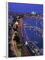 Lights at Dusk, with Boats in the Marina and Palma Cathedral across the Bay, Majorca, Spain-null-Framed Photographic Print