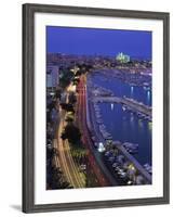 Lights at Dusk, with Boats in the Marina and Palma Cathedral across the Bay, Majorca, Spain-null-Framed Photographic Print