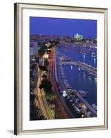 Lights at Dusk, with Boats in the Marina and Palma Cathedral across the Bay, Majorca, Spain-null-Framed Photographic Print