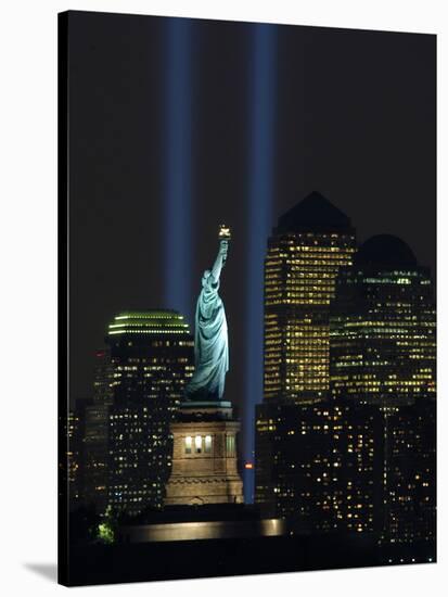 Lights from the Former World Trade Center Site Can be Seen on Both Sides of the Statue of Liberty-null-Stretched Canvas