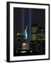 Lights from the Former World Trade Center Site Can be Seen on Both Sides of the Statue of Liberty-null-Framed Premium Photographic Print