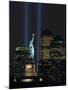 Lights from the Former World Trade Center Site Can be Seen on Both Sides of the Statue of Liberty-null-Mounted Premium Photographic Print