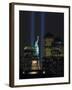 Lights from the Former World Trade Center Site Can be Seen on Both Sides of the Statue of Liberty-null-Framed Photographic Print