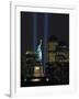 Lights from the Former World Trade Center Site Can be Seen on Both Sides of the Statue of Liberty-null-Framed Photographic Print