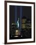 Lights from the Former World Trade Center Site Can be Seen on Both Sides of the Statue of Liberty-null-Framed Photographic Print