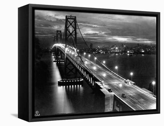 Lights Illuminate the Newly Completed San Francisco Oakland Bay Bridge-null-Framed Stretched Canvas