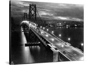 Lights Illuminate the Newly Completed San Francisco Oakland Bay Bridge-null-Stretched Canvas