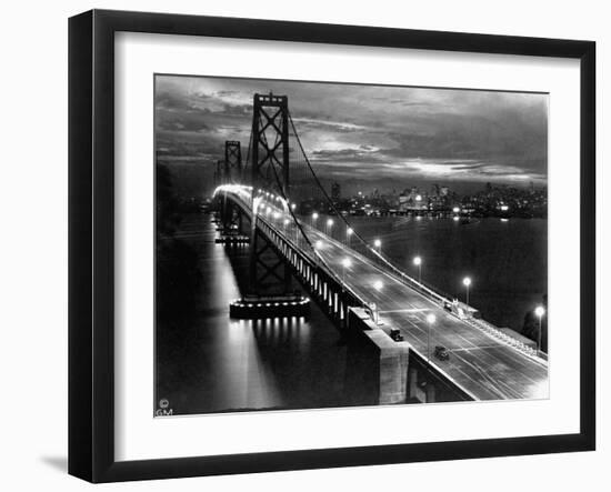 Lights Illuminate the Newly Completed San Francisco Oakland Bay Bridge-null-Framed Premium Photographic Print