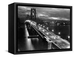 Lights Illuminate the Newly Completed San Francisco Oakland Bay Bridge-null-Framed Stretched Canvas