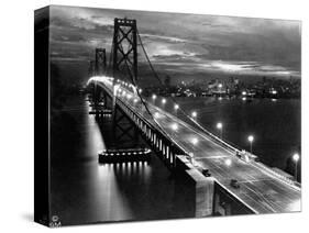 Lights Illuminate the Newly Completed San Francisco Oakland Bay Bridge-null-Stretched Canvas