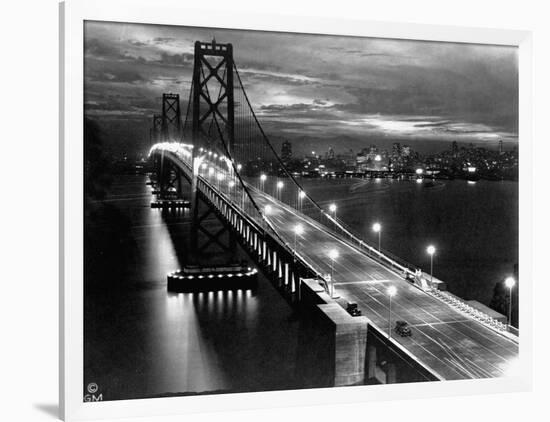 Lights Illuminate the Newly Completed San Francisco Oakland Bay Bridge-null-Framed Photographic Print