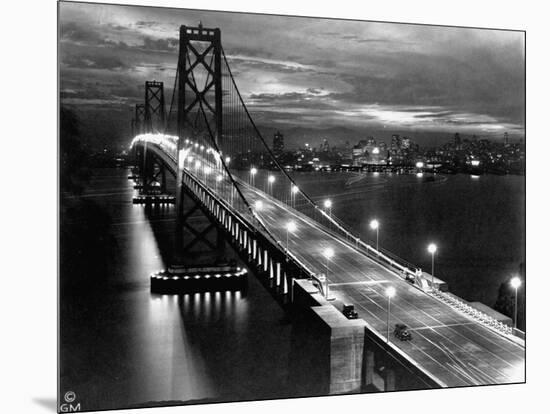 Lights Illuminate the Newly Completed San Francisco Oakland Bay Bridge-null-Mounted Photographic Print