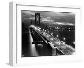 Lights Illuminate the Newly Completed San Francisco Oakland Bay Bridge-null-Framed Photographic Print