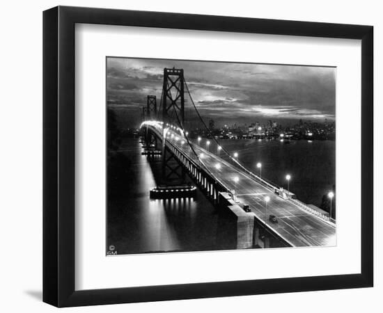 Lights Illuminate the Newly Completed San Francisco Oakland Bay Bridge-null-Framed Photographic Print