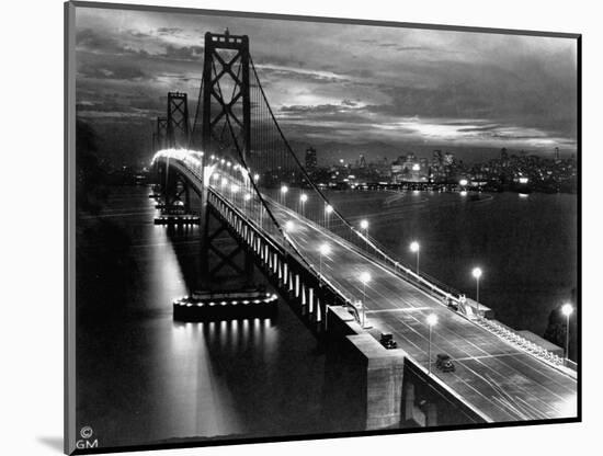 Lights Illuminate the Newly Completed San Francisco Oakland Bay Bridge-null-Mounted Photographic Print