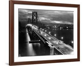 Lights Illuminate the Newly Completed San Francisco Oakland Bay Bridge-null-Framed Photographic Print