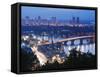 Lights Illuminating Podil District and Dnieper River Area at Night, Kiev, Ukraine, Europe-Christian Kober-Framed Stretched Canvas