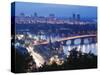 Lights Illuminating Podil District and Dnieper River Area at Night, Kiev, Ukraine, Europe-Christian Kober-Stretched Canvas