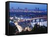 Lights Illuminating Podil District and Dnieper River Area at Night, Kiev, Ukraine, Europe-Christian Kober-Framed Stretched Canvas