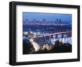 Lights Illuminating Podil District and Dnieper River Area at Night, Kiev, Ukraine, Europe-Christian Kober-Framed Photographic Print