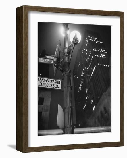 Lights in Skyscrapers at Rockefeller Center Being Dimmed to Conserve Energy During WWII-William C^ Shrout-Framed Photographic Print