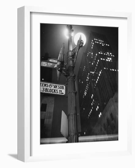Lights in Skyscrapers at Rockefeller Center Being Dimmed to Conserve Energy During WWII-William C^ Shrout-Framed Photographic Print