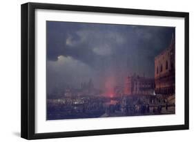 Lights in Venice (Night Scene of a Outdoor Party in Venice)-Ippolito Caffi-Framed Art Print
