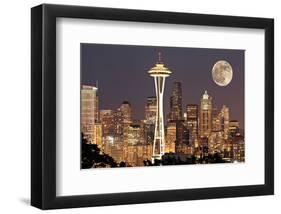 Lights on in Seattle Full Moon-null-Framed Art Print