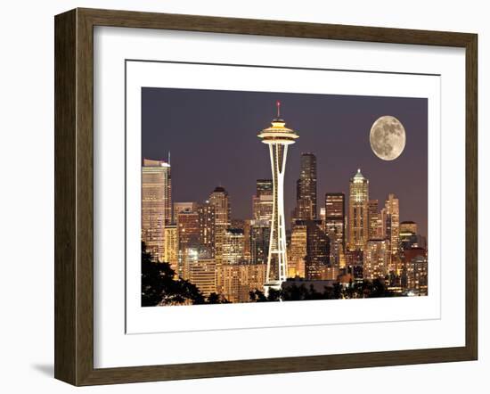 Lights on in Seattle Full Moon-null-Framed Art Print