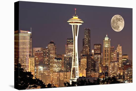 Lights on in Seattle Full Moon-null-Stretched Canvas