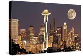 Lights on in Seattle Full Moon-null-Stretched Canvas