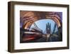 Lights on Tower Bridge over the River Thames with a typical double decker bus, London, England, Uni-Roberto Moiola-Framed Photographic Print