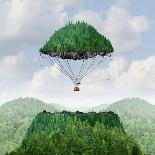 Imagination Concept as a Person Lifting off with a Detached Top of a Mountain Floating up to the Sk-Lightspring-Mounted Art Print