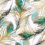 Delicate Bird Feathers Boho Chic Magic Seamless Pattern. Digital with Watercolour. Mixed Media Artw-Liia Chevnenko-Art Print