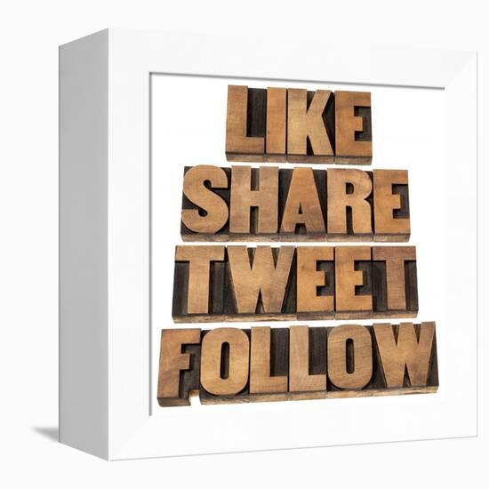 Like, Share, Tweet, Follow Words-PixelsAway-Framed Stretched Canvas