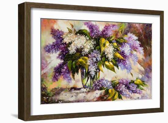 Lilac Bouquet In A Vase-balaikin2009-Framed Art Print