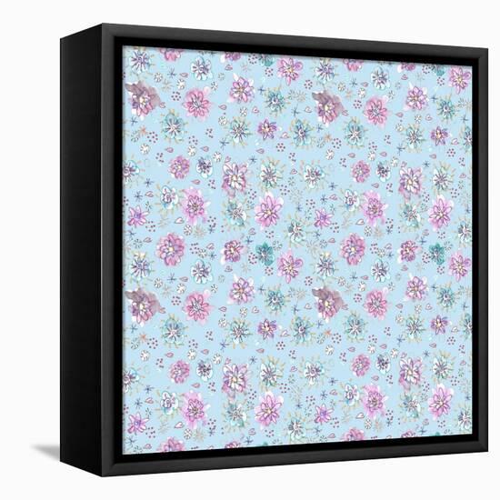 Lilac Flowers on Sky Blue-Effie Zafiropoulou-Framed Stretched Canvas