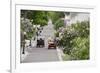 Lilac Lined Street with Horse Carriage, Mackinac Island, Michigan, USA-Cindy Miller Hopkins-Framed Photographic Print