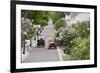 Lilac Lined Street with Horse Carriage, Mackinac Island, Michigan, USA-Cindy Miller Hopkins-Framed Photographic Print