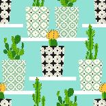 Vector Pattern with Cacti. Cute Cactus Flowers in Ornamental Pots. Hand Drawing Illustration.-lilalove-Stretched Canvas