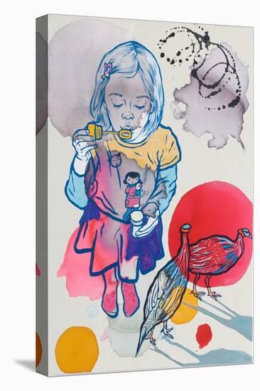 Lili with Guinea Fowls, 2009-Nora Soos-Stretched Canvas