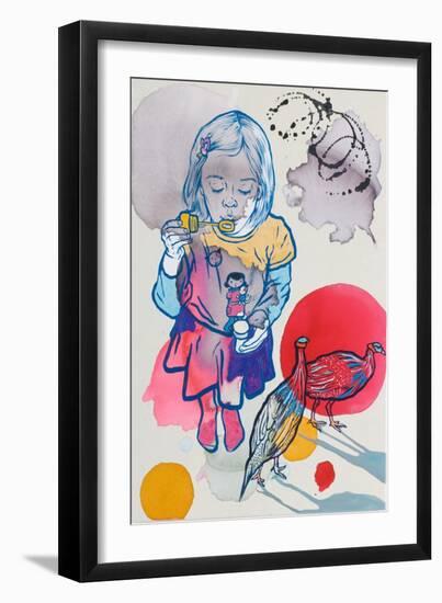 Lili with Guinea Fowls, 2009-Nora Soos-Framed Giclee Print