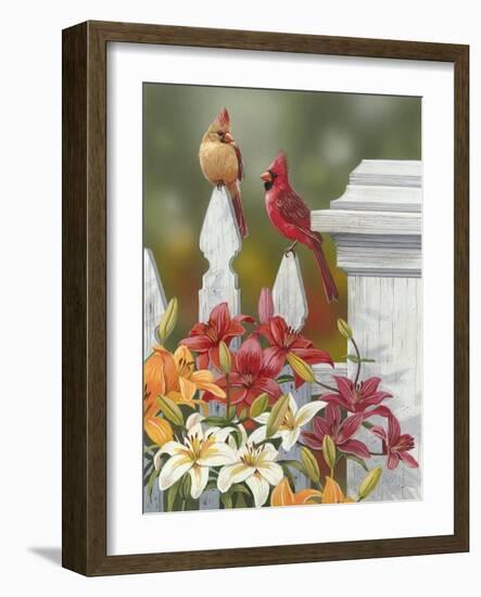 Lilies and Cardinals-William Vanderdasson-Framed Giclee Print