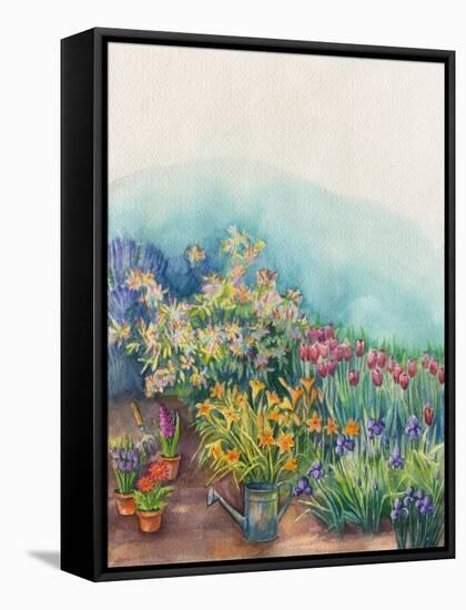 Lilies, Flowers in the Gardenspring Watering Can-ZPR Int’L-Framed Stretched Canvas